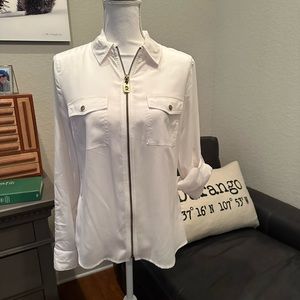 Michael Kors Full Zip White w/Gold Blouse in Size Medium